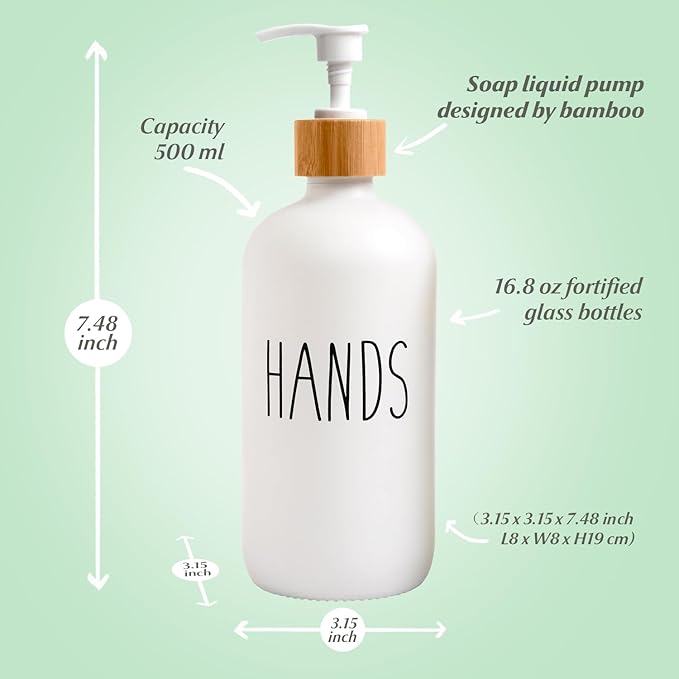 LOOCHICA 2 Pack Glass Soap Dispenser Set, Hand and Dish Glass Soap Dispensers for Kitchen Sink, Kitchen Soap Dispenser Set Suitable for Black and White Kitchen Décor - Image 3