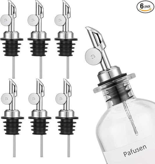 Pafusen 6 Pack Auto Flip Olive Oil Dispenser, Liquor Pour Spout, Oil Dispenser for Kitchen, Easily Turn Your Bottles into Dispensers for Liquor, Vinegar, Coffee Syrup or Oils, Weighted Pourer, Silvers