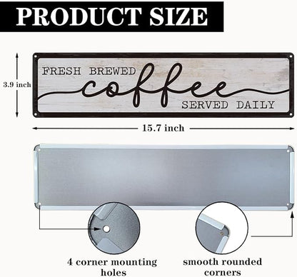 Coffee Metal Tin Signs, Fresh Brewed Coffee Served Daily Sign, Coffees Decoration for Cafe Bar Coffees Station, Kitchen, Restaurant, Hotel, Decorative Metal Wall Signs 15.8x4 Inches - Image 2