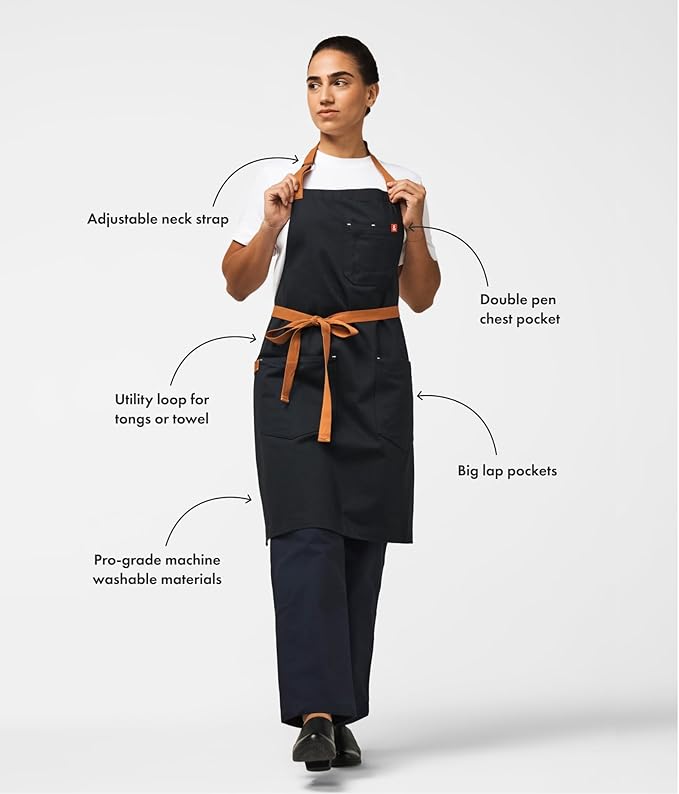 hedley & bennett Essential Apron - Professional Chef Apron with Pockets & Adjustable Bib Strap for Cooking & Grilling