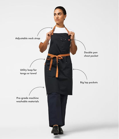 hedley & bennett Essential Apron - Professional Chef Apron with Pockets & Adjustable Bib Strap for Cooking & Grilling