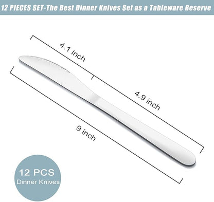 12 Pieces Butter Knives Set - 9 Inches Butter Knife, Food Grade Stainless Steel Dinner Knives Set, Mirror Polished Knife Silverware for Home, Restaurant, Kitchen, Dishwasher Safe