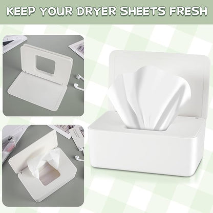 Newtay Dryer Sheet Holder with Hinged Lid,Plastic Dryer Sheet Dispenser Container Storage Box Fabric Softener Sheets Holder for Laundry Room Decor(White)
