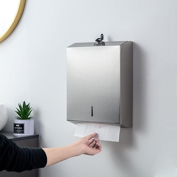 2 Packs Paper Towel Dispenser Wall Mount Commercial, Touchless Hand Towel Dispenser with Lock (Stainless Steel) - Image 6