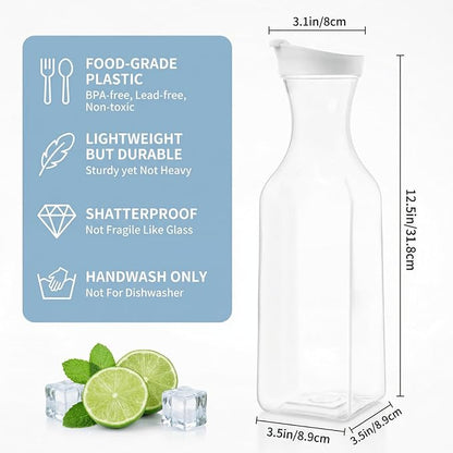 YOUEON 8 Pack 50 Oz Plastic Water Carafe with Lid and Label, Clear Water Drink Containers, Juice Carafe Pitcher Bulk for Water, Juice, Iced Tea, Soda, Lemonade and Other Beverages - Image 2