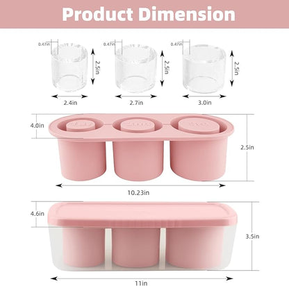 Tcamp Ice Cube Tray for 30 oz Tumbler Cup Ice Mold, 3 Pcs Silicone Hollow Cylinder Ice Tray with Lid and Bin for Freezer, Ice Drink, Juice, Whiskey, Cocktail (Pink)