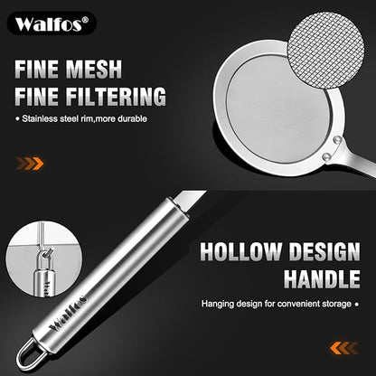 Walfos Fat Skimmer Spoon, 304 Stainless Steel Fat skimmer For Cooking, Fine Mesh Strainer, Food Strainer Fit For Separation Of The Floating Foam, Fat, Grease - Set of 2 Sise - Image 3