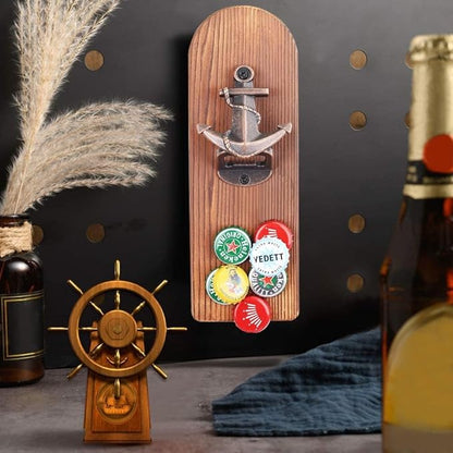 Beer Bottle Opener Wall Mounted with Magnetic Cap Catcher,Wooden Magnetic Bottle Opener for Fridge,Vintage Beer Gifts for Men, Man Cave Decor,Gifts for Men and Beer Lovers(Style 2)