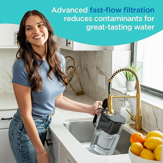 HOMEWATER 10-Cup Pitcher Filter (Black) – BPA-Free, High-Capacity 2.4L Pitcher with Fast-Flow Carbon Filter, Wide Mouth for Easy Pouring, Removable Filter Replacement, Locking Lid, and Dishwasher-Safe