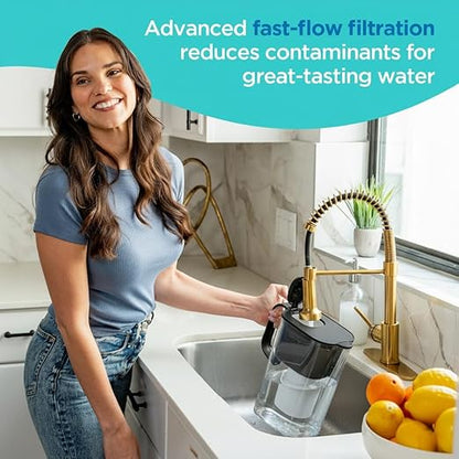 HOMEWATER 10-Cup Pitcher Filter (Black) – BPA-Free, High-Capacity 2.4L Pitcher with Fast-Flow Carbon Filter, Wide Mouth for Easy Pouring, Removable Filter Replacement, Locking Lid, and Dishwasher-Safe