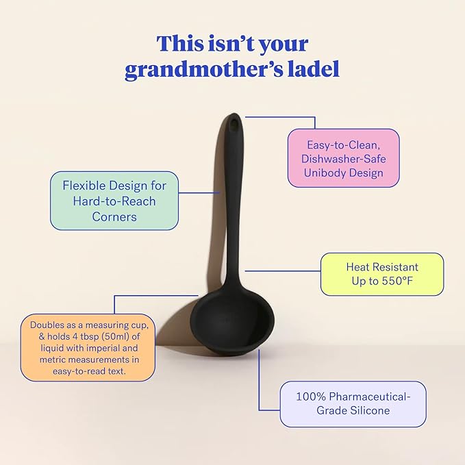 GIR: Get It Right Silicone Ladle Spoon – High Heat Resistant Kitchen Tool, Durable Cooking Utensil for Serving Soups, Stews, Sauces, and Dressings, Ultimate - 13IN - Black - Image 4