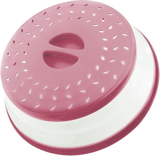 Collapsible Microwave Splatter Cover, Microwave Plate Cover With Steam Vent，BPA-Free Silicone & Plastic (Dark pink, 10.5IN)