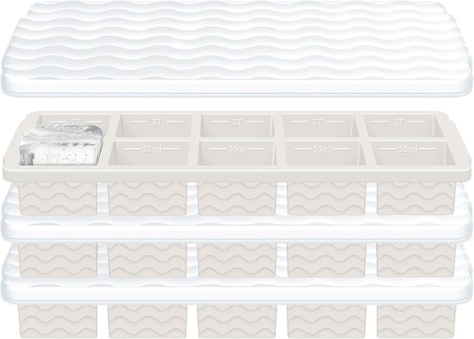 Ice Cube Tray with Lid – 3 Pack 2 Tbsp Ice Trays for Freezer, Stackable, BPA-Free, Easy Release Large Ice Cube Molds for Chocolate, Cocktails, Iced Coffee, Whiskey & Juice (10-cube,starlight)