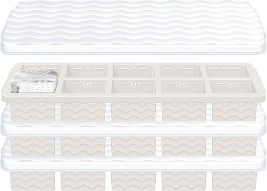 Ice Cube Tray with Lid – 3 Pack 2 Tbsp Ice Trays for Freezer, Stackable, BPA-Free, Easy Release Large Ice Cube Molds for Chocolate, Cocktails, Iced Coffee, Whiskey & Juice (10-cube,starlight)