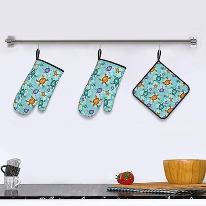 Cute Sea Turtle Beach Oven Mitts and Pot Holders Set Ocean Themed Decorative Heat Resistant Microwave Oven Gloves for BBQ Baking Grilling Cooks Kitchen Decor 3 Piece - Image 6