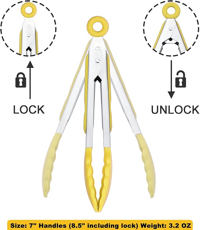 HINMAY Small Appetizer Tongs 7-Inch Silicone Tipped Kitchen Tongs, Set of 3 (Yellow) - Image 3