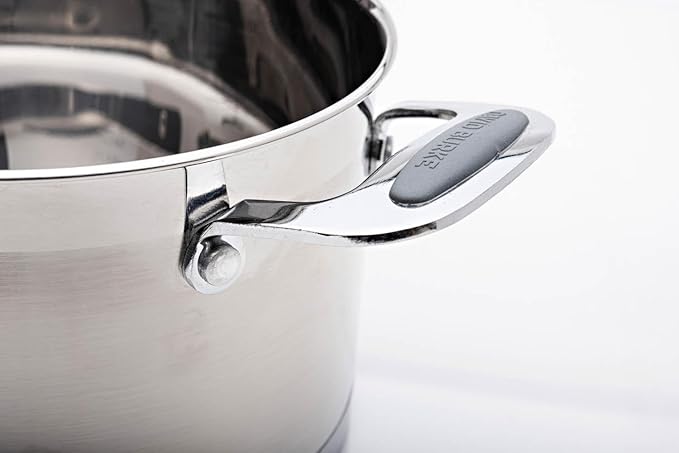 David Burke Gourmet Pro Stature Stainless Steel 4-Qt Sauce pot with Glass Straining Lid and Pour Spouts, EZ-Grip Riveted Handles for Durability and Control, Oven Safe - Brushed Gray
