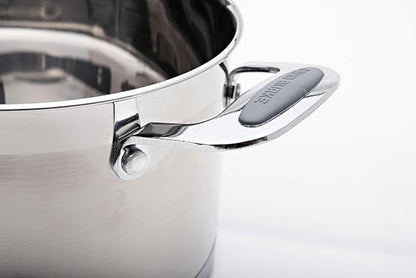 David Burke Gourmet Pro Stature Stainless Steel 4-Qt Sauce pot with Glass Straining Lid and Pour Spouts, EZ-Grip Riveted Handles for Durability and Control, Oven Safe - Brushed Gray