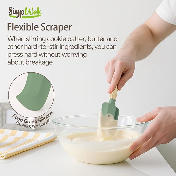 Silicone Spatula Set, Food Grade Rubber Spatula-4 Piece Nonstick Rubber Spatulas, Spoonula, Jar Scraper for Cooking, Baking, Mixing, Frosting - Heat Resistant Up to 600°F (4 Pcs Spatula Green) - Image 4