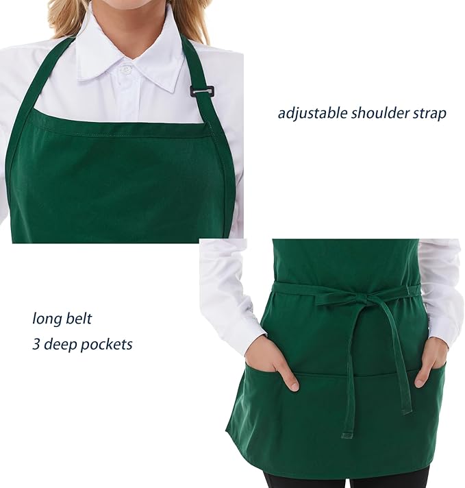 Aprons for Women with 3 Pockets, Server Apron, Aprons for Cooking, Chef Apron, Comfortable Material Adjustable