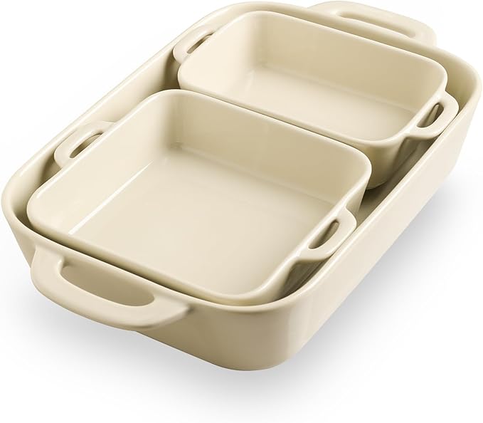 Sweejar Ceramic Bakeware Set, Rectangular Baking Dish for Cooking, Kitchen, Cake Dinner, Banquet and Daily Use, Casserole Dishes for Oven Porcelain Baking Pans (Beige) by Sweejarco1949
