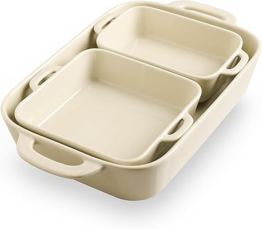 Sweejar Ceramic Bakeware Set, Rectangular Baking Dish for Cooking, Kitchen, Cake Dinner, Banquet and Daily Use, Casserole Dishes for Oven Porcelain Baking Pans (Beige) by Sweejarco1949