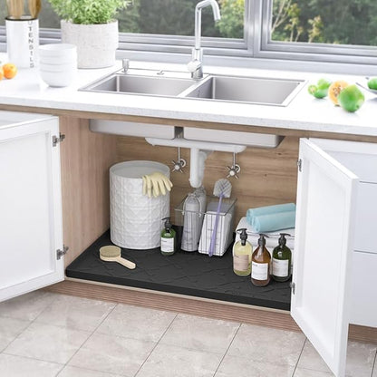 SIKADEER Silicone Under Sink Mats for Kitchen Waterproof 34" x 22", Raised Edge Cabinet Protector Shelf Liner, Pet Feeding Mat Boot Tray Home Organizers and Storage Kitchen Essentials - Image 2