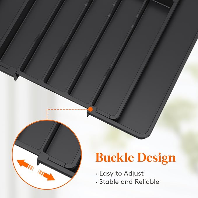 Lifewit Silverware Drawer Organizer, Expandable Utensil Tray for Kitchen, BPA Free Flatware and Cutlery Holder, Adjustable Plastic Storage for Spoons Forks Knives, 11-18 x 14", Black - Image 7