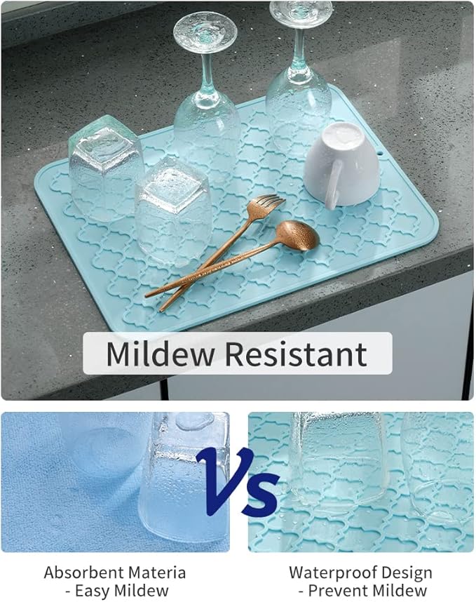 AMOAMI-Dish Drying Mats for Kitchen Counter-Silicone Dish Drying Mat-Kitchen Dish Drying Pad Heat Resistant Mat-Kitchen Gadgets Kitchen Accessories Kitchen Small Appliances(12" x 16", LIGHT BLUE) - Image 3