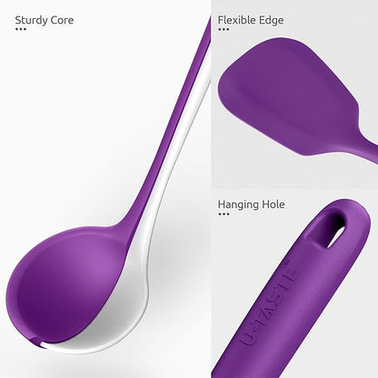 Silicone Kitchen Cooking Utensil Set: U-Taste 600ºF Heat Resistant 13.6in Extra Long Kitchen Tools, Food-Grade Non-Stick Spatula Turner Spoon Ladle for Stir Frying, Serving, Mixing (5 Pieces, Purple) - Image 5