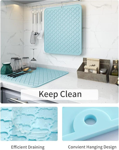 AMOAMI-Dish Drying Mats for Kitchen Counter-Silicone Dish Drying Mat-Kitchen Dish Drying Pad Heat Resistant Mat-Kitchen Gadgets Kitchen Accessories Kitchen Small Appliances(16" x 18",LIGHT BLUE) - Image 2