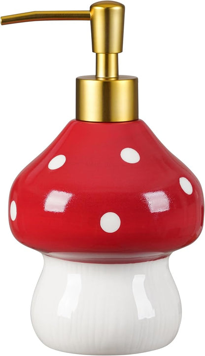 RQYIXI 17 Oz Mushroom Ceramic Soap Dispenser with ABS Pump,Refillable Liquid Bathroom soap Dispenser for Lotion,Body Wash,Cute Kitchen Soap Dispenser for Dish Soap,Hand Soap
