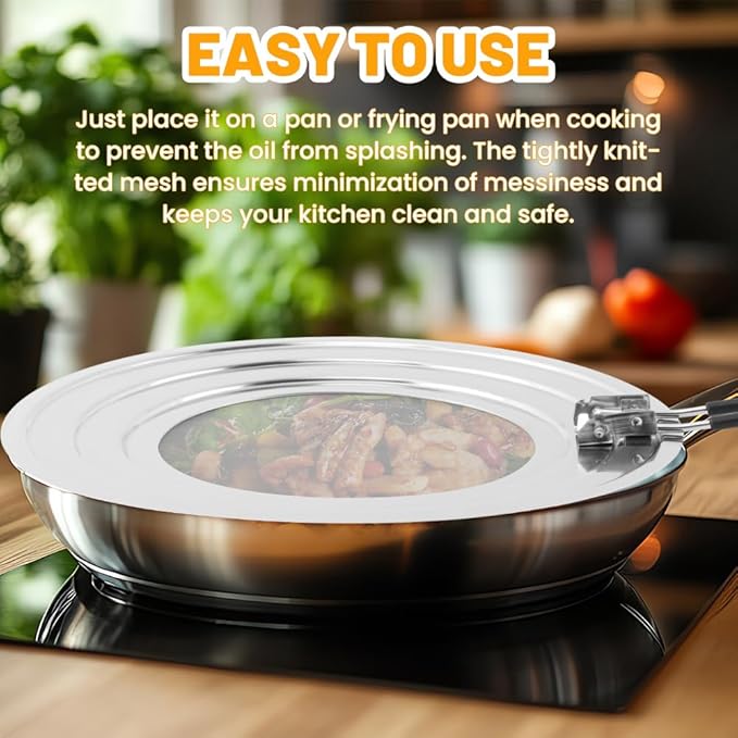 Stainless Steel Splatter Screen for Frying Pan, Collapsible Grease Splatter Guard with Folding Insulated Handle for Fry Pans, Cover Oil Splash from Bacon, Oil or Deep Fryer(SIZE:11.81inch) - Image 8