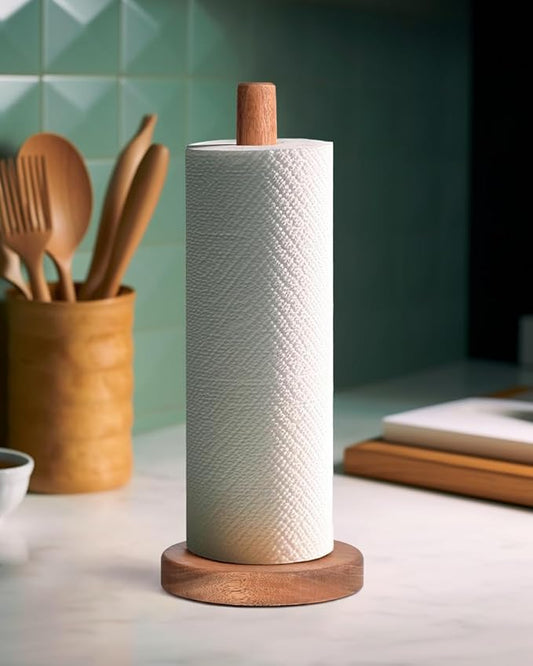 KitchLife Acacia Wooden Paper Towel Holder Countertop - Freestanding Paper Towel Dispenser Stand Organizer with Anti-Skid Base by OverDoorHooksKitchenSupplies