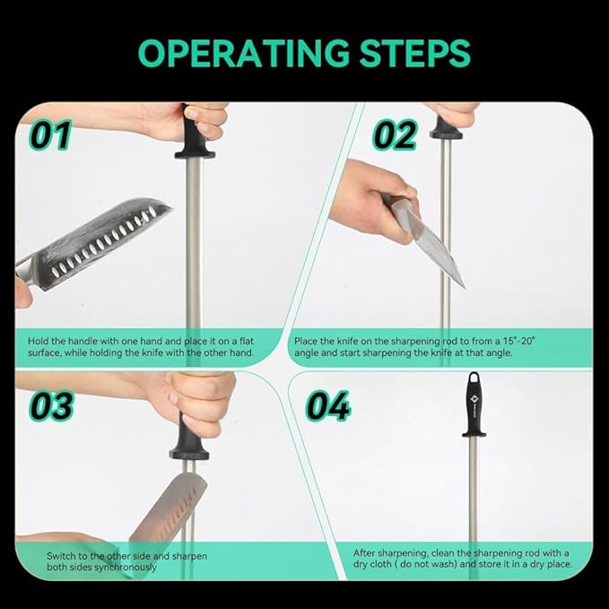 Kota Japan 12 in. Diamond Carbon Steel Professional Knife Sharpener Rod | Kitchen, Home or Hunting | Master Chef, Hunter or Home Gourmet Blade Sharpening Rod or Stick - Image 9