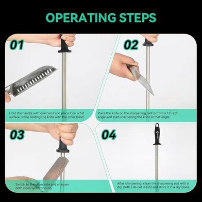 Kota Japan 12 in. Diamond Carbon Steel Professional Knife Sharpener Rod | Kitchen, Home or Hunting | Master Chef, Hunter or Home Gourmet Blade Sharpening Rod or Stick - Image 9