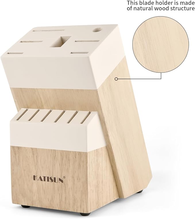 Kitchen Knife Set,14-Piece Knife Set With Block Wooden, Self Sharpening For Chef Knife Set, High Carbon German Stainless Steel Hammered Collection Knife Block Set, Dishwasher Safe Cutlery, Cream - Image 3