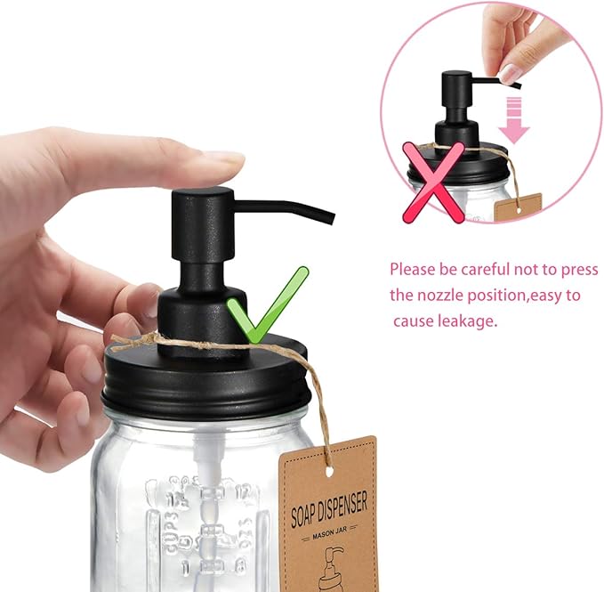 Amolliar Mason Jar Liquid Soap Dispenser, 16OZ Refillable Glass Soap Dispenser for Bathroom, Hand Soap, Dish Soap, Lotion Dispenser for Kitchen, Farmhouse Decor, Soap Pump Bottle, Black 2 Pack - Image 6
