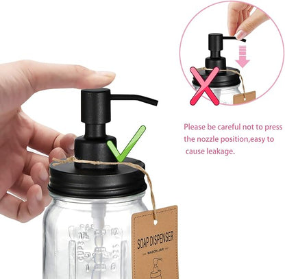 Amolliar Mason Jar Liquid Soap Dispenser, 16OZ Refillable Glass Soap Dispenser for Bathroom, Hand Soap, Dish Soap, Lotion Dispenser for Kitchen, Farmhouse Decor, Soap Pump Bottle, Black 2 Pack - Image 6