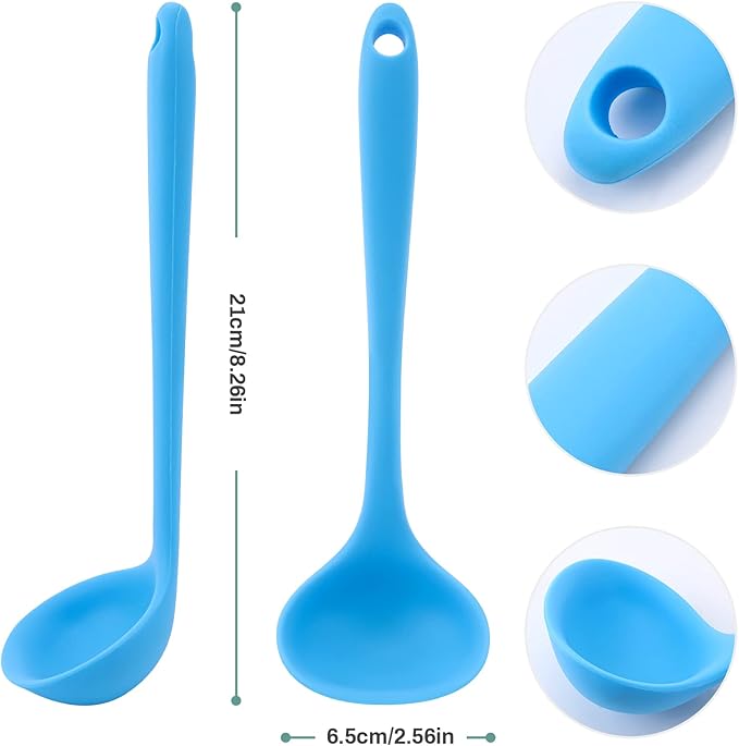 5 Pieces Silicone Ladles for Cooking - Small Soup Ladle Spoon Heat Resistant Kitchen Ladle Spoons, Cooking and Serving Spoon for Soup Sauce Chili Gravy Canning Pouring (5 Colors) - Image 3