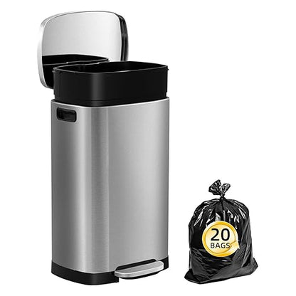 KdbK 13 Gallon Trash Can with Lid, 50L Fingerprint Proof Stainless Steel Kitchen Trash Can with Removable Inner Bucket and Lid Soft Close, Pedal Rubbish Bin for Home Office - Image 6