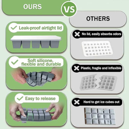 Ice Cube Trays for Freezer, 2 Pack Easy Release Slicone Ice Cube Tray with Lid, BPA Free Stackable Flexible Ice Molds 15 Square Reusable Ice Cubes for Whiskey, Baby Food, Iced Coffee (Grey) - Image 6