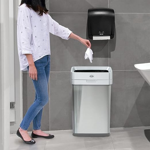 Clorox 13 Gallon Trash Can - 50L Slim Open Top Garbage Bin for Commercial Spaces, Kitchen, Office - Narrow Rectangular Stainless Steel Body with Hinged Rim Protection - Image 8