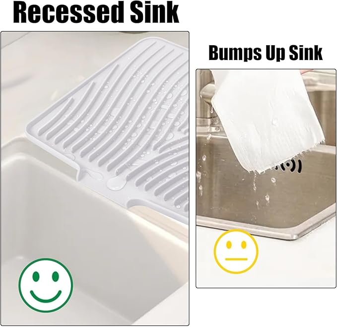 TIKNIK Silicone Dish Drying Mat, Stone Drying Mat for Kitchen Counter with Built-In Drain, Non-Slip Drain Pad with Built-in Drain, Heat Resistant Stone Drying Mat, Hangable, White-1pcs, 16" x 12" - Image 4