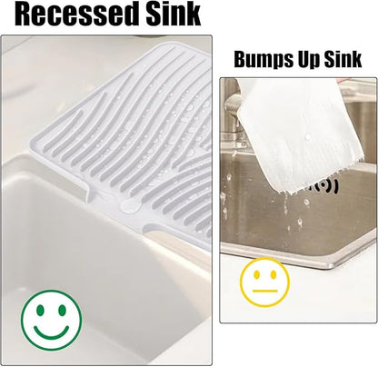 TIKNIK Silicone Dish Drying Mat, Stone Drying Mat for Kitchen Counter with Built-In Drain, Non-Slip Drain Pad with Built-in Drain, Heat Resistant Stone Drying Mat, Hangable, White-1pcs, 16" x 12" - Image 4