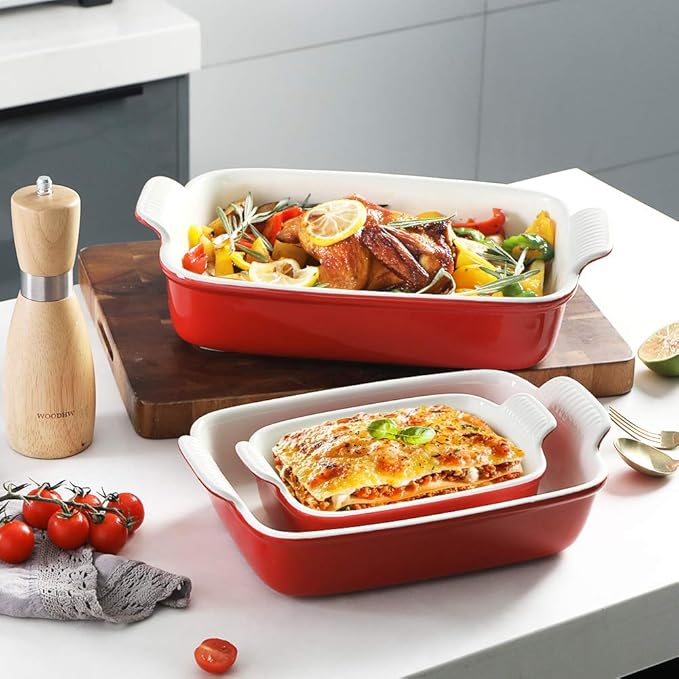 Sweejar Baking Pans Set, Ceramic 9x13 Baking Dish with Handle, Rectangular Casserole Dishes for Oven, Bakeware Sets of 3, Durable Lasagna Pan Deep for Kitchen, Banquet, Wedding Gift(Red) - Image 5