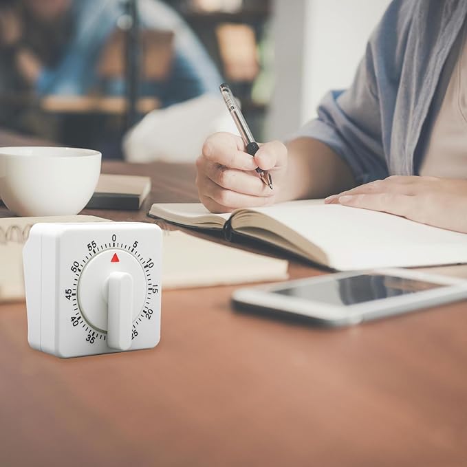Hitefu 2 Pcs Square 60 Minute Mechanical Kitchen Timer, Visual Cooking Timer with Loud Alarm & No Batteries for Classroom/Home (White)