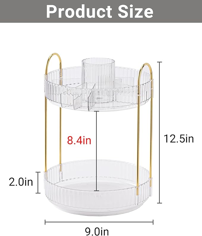 Asayuee 360 Rotating Makeup Organizer,2 Tier Large Capacity Make Up Organizers and Storage,Skincare Perfume Vanity Organizers,Bathroom Cosmetics Storage Organizer Countertop(Clear) - Image 4
