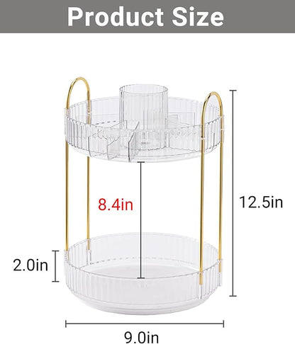 Asayuee 360 Rotating Makeup Organizer,2 Tier Large Capacity Make Up Organizers and Storage,Skincare Perfume Vanity Organizers,Bathroom Cosmetics Storage Organizer Countertop(Clear) - Image 4