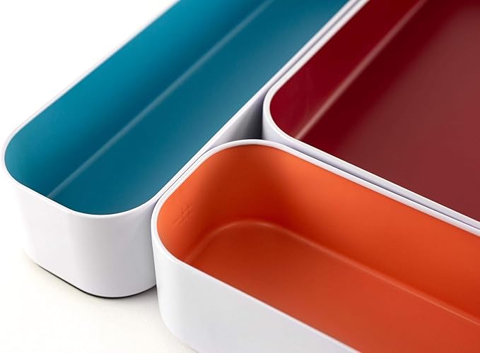 Three by Three Seattle 5 Piece Metal Organizer Tray Set for Storing Makeup, Stationery, Utensils, and More in Office Desk, Kitchen and Bathroom Drawers (2 Inch, Assorted Blue Berry and Sunset) - Image 8